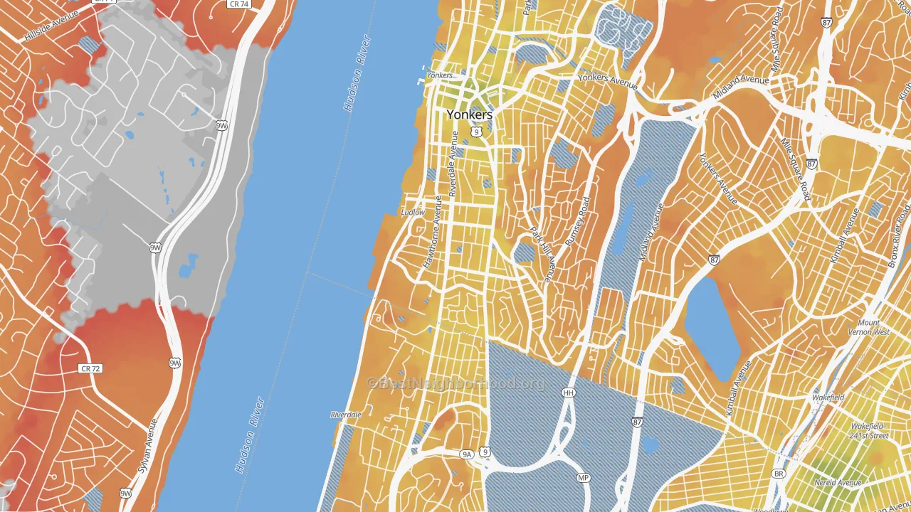 Transit Grade map of Ludlow, Yonkers, NY