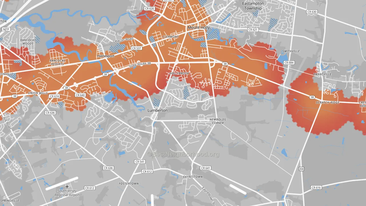 Transit Grade map of Lumberton, NJ
