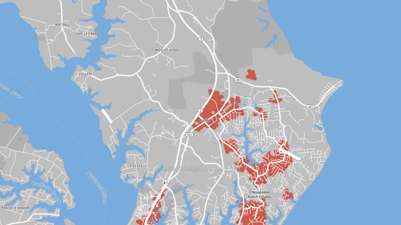 Transit Grade map of Lusby, MD