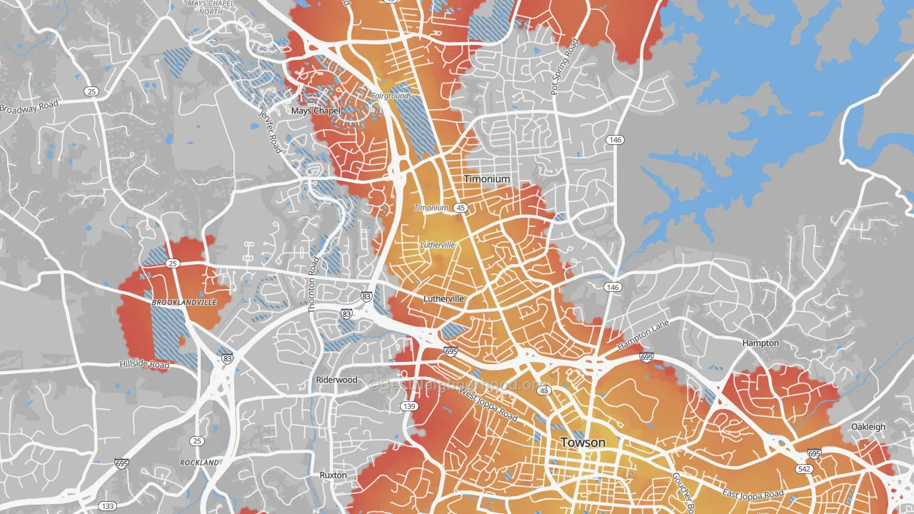 Transit Grade map of Lutherville, MD