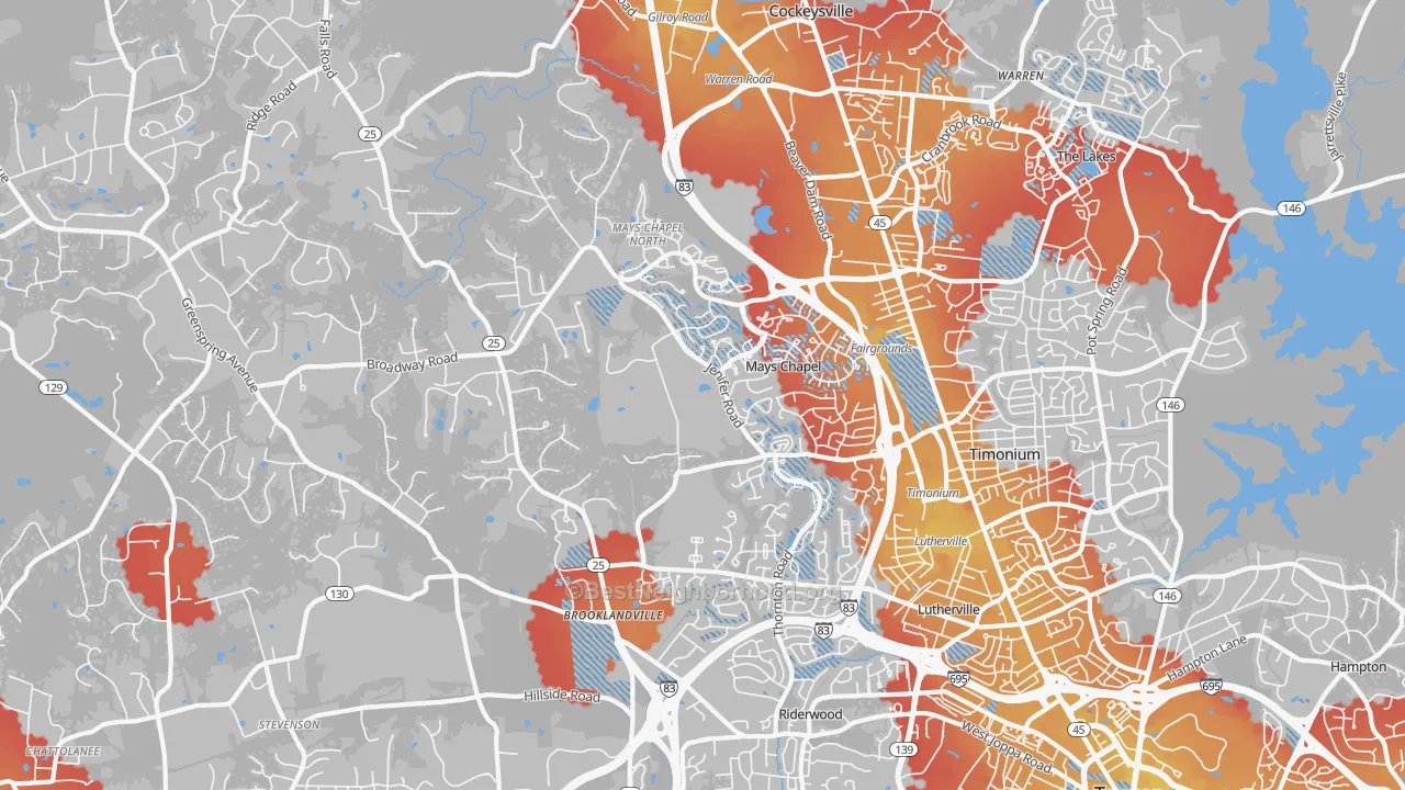 Transit Grade map of Lutherville-Timonium, MD
