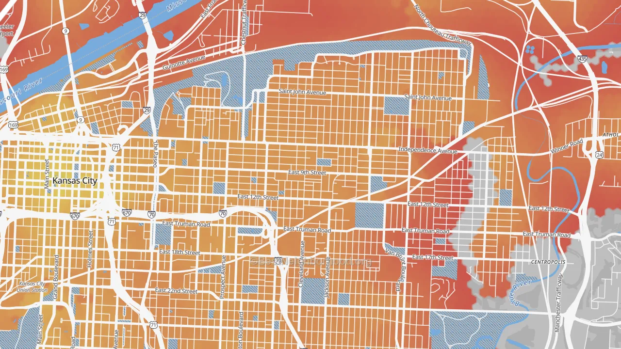 Transit Grade map of Lykins, Kansas City, MO