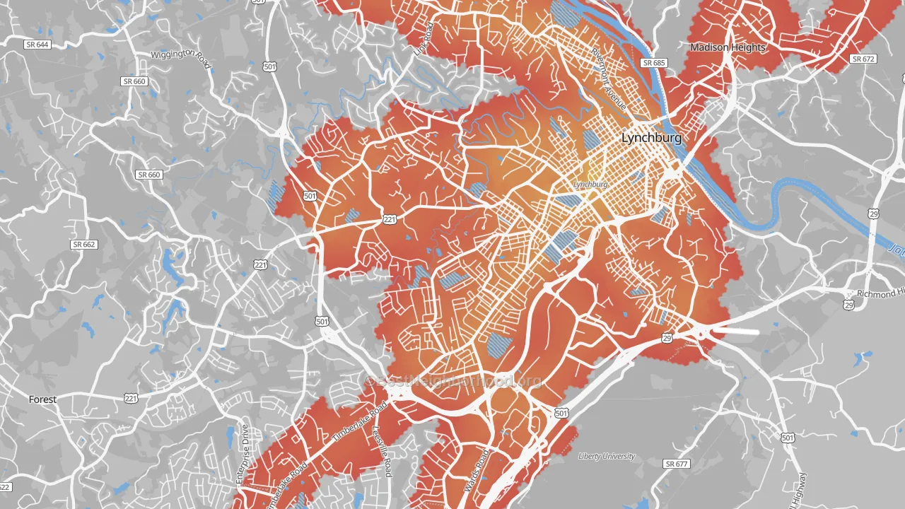 Transit Grade map of Lynchburg City, VA