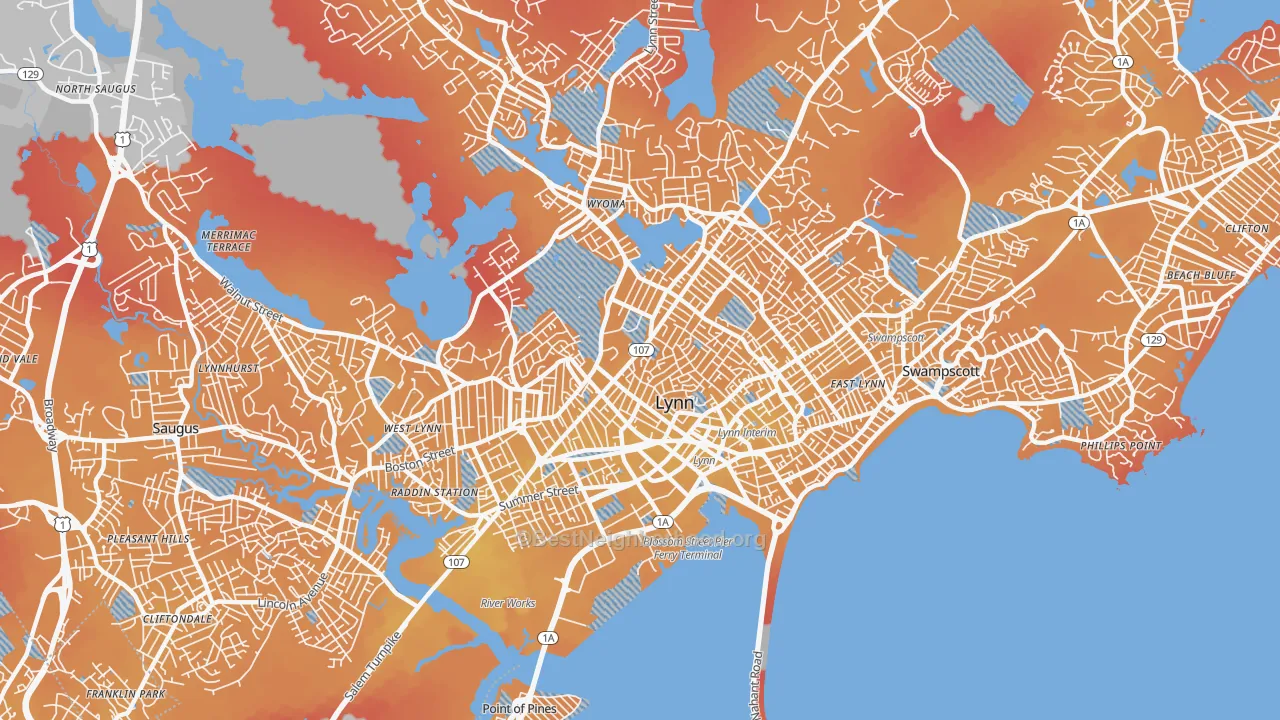Transit Grade map of Lynn, MA