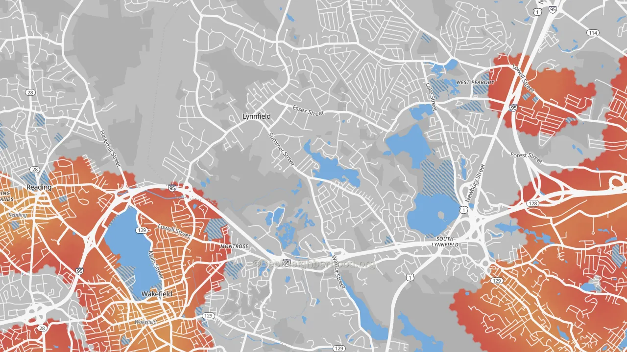 Transit Grade map of Lynnfield, MA