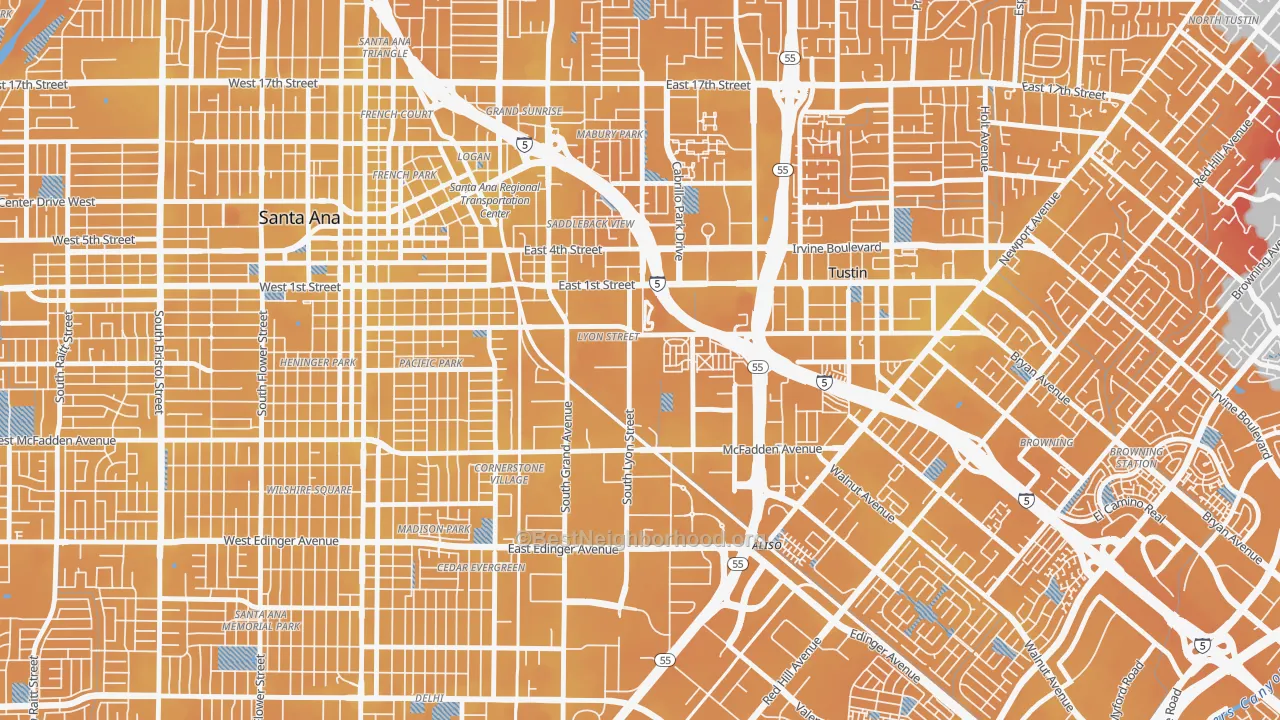 Transit Grade map of Lyon Street, Santa Ana, CA
