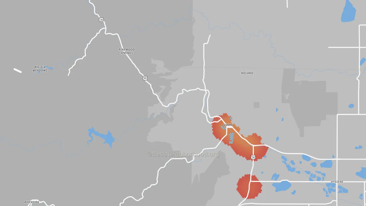 Transit Grade map of Lyons, CO