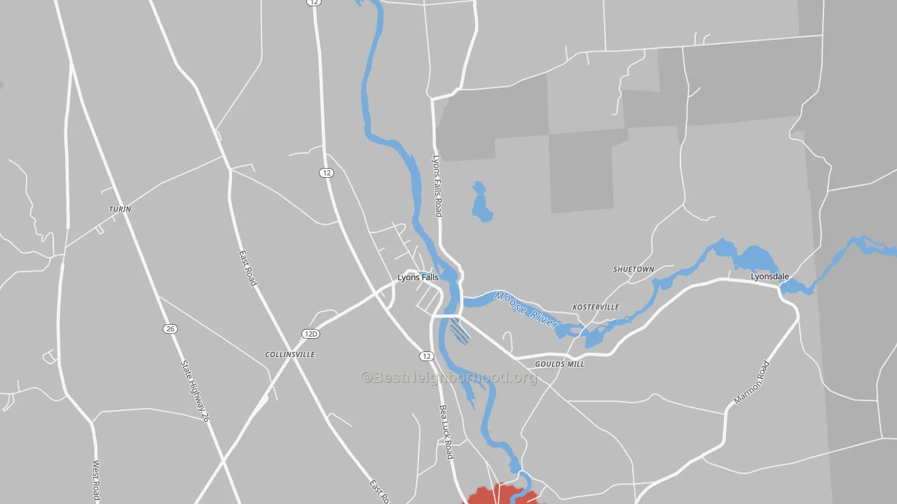 Transit Grade map of Lyons Falls, NY