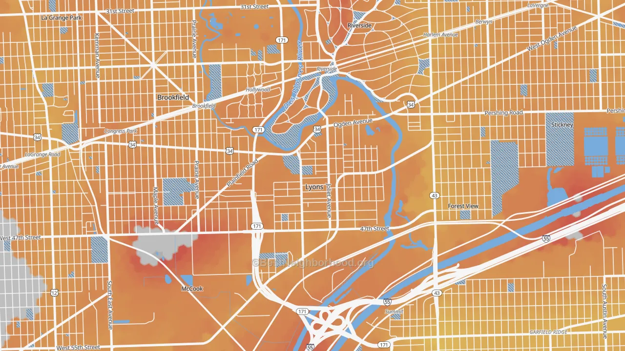 Transit Grade map of Lyons, IL