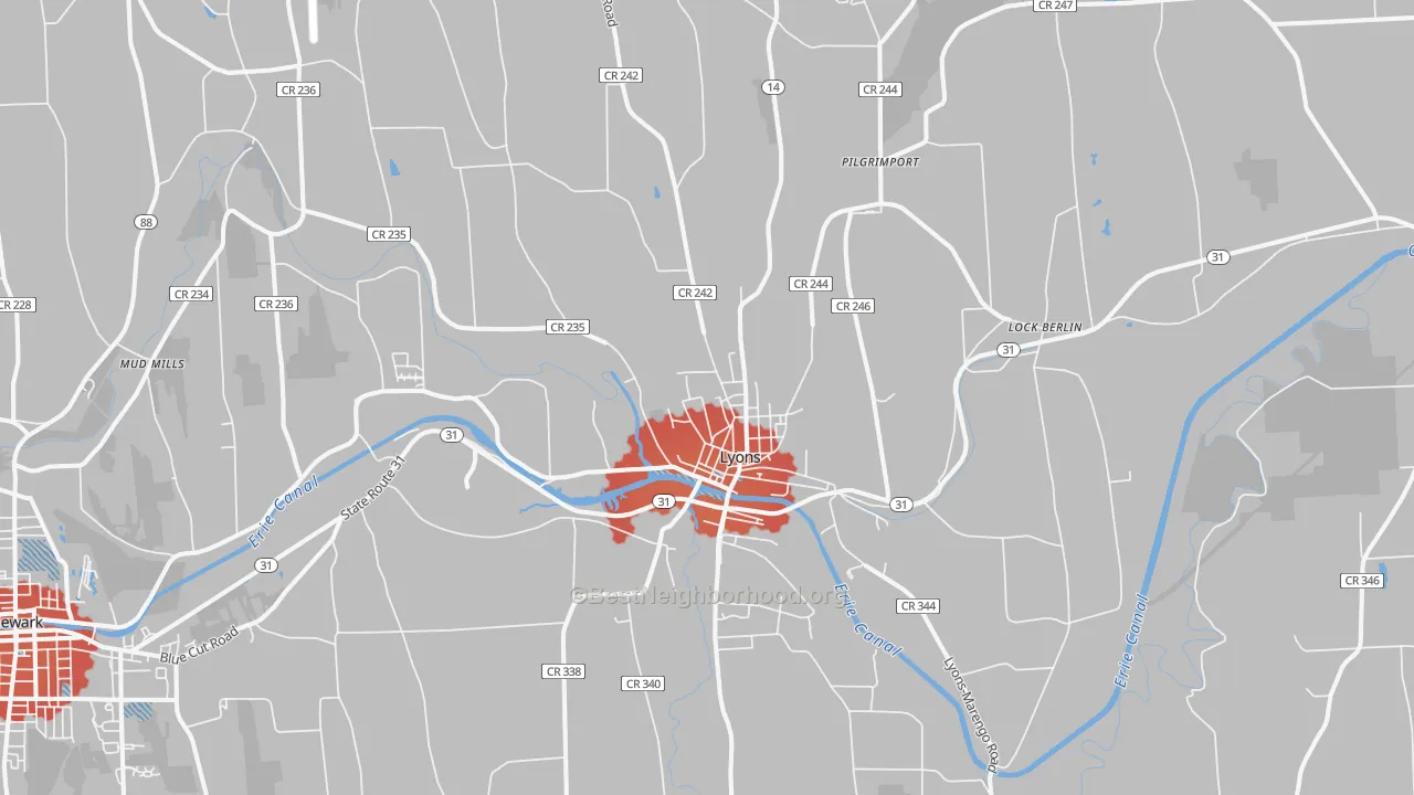 Transit Grade map of Lyons, NY