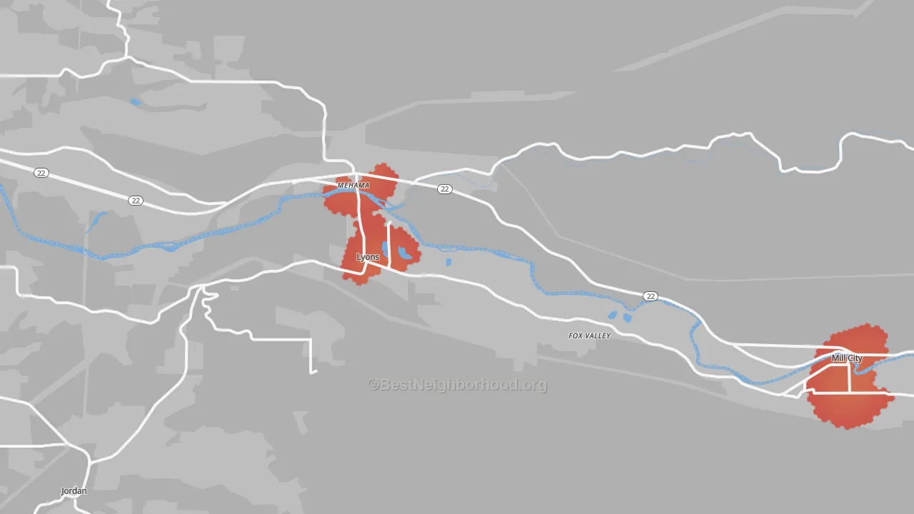 Transit Grade map of Lyons, OR