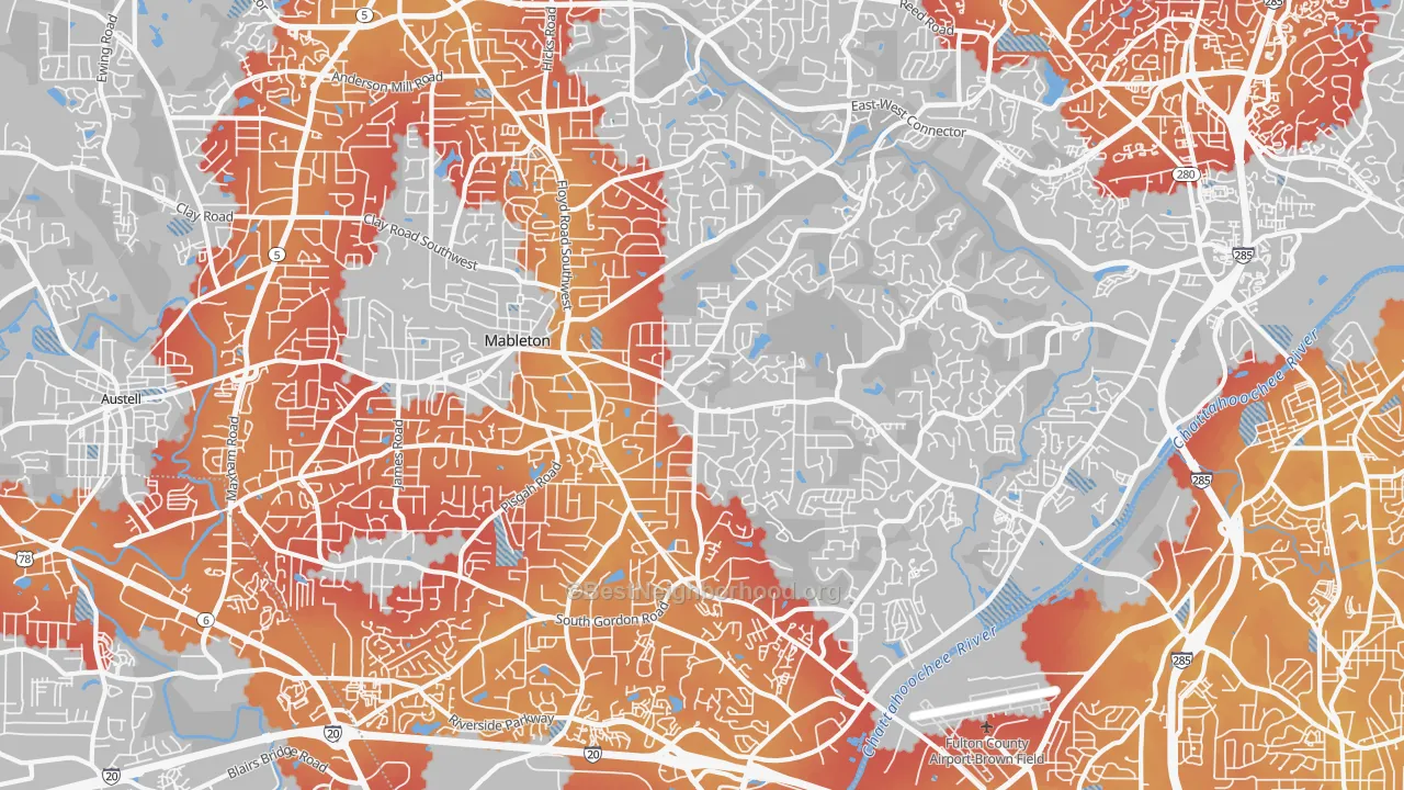 Transit Grade map of Mableton, GA