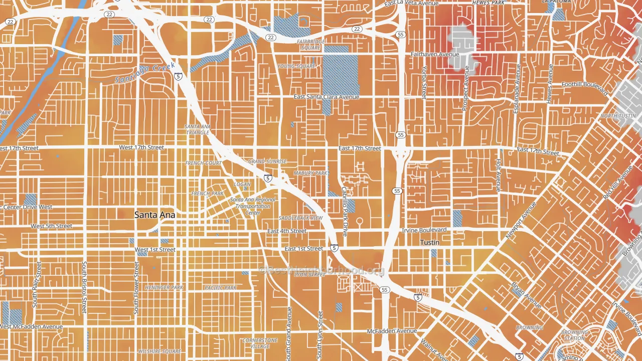 Transit Grade map of Mabury Park, Santa Ana, CA