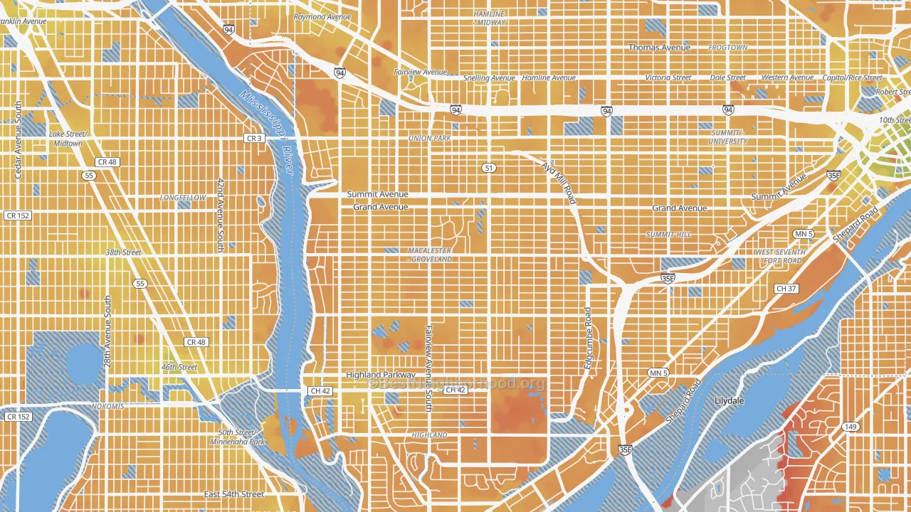Transit Grade map of Macalester-Groveland, St. Paul, MN