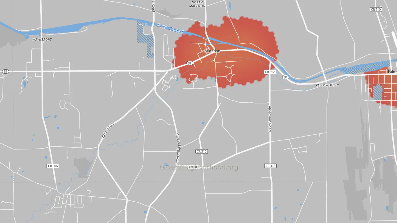 Transit Grade map of Macedon Center, NY