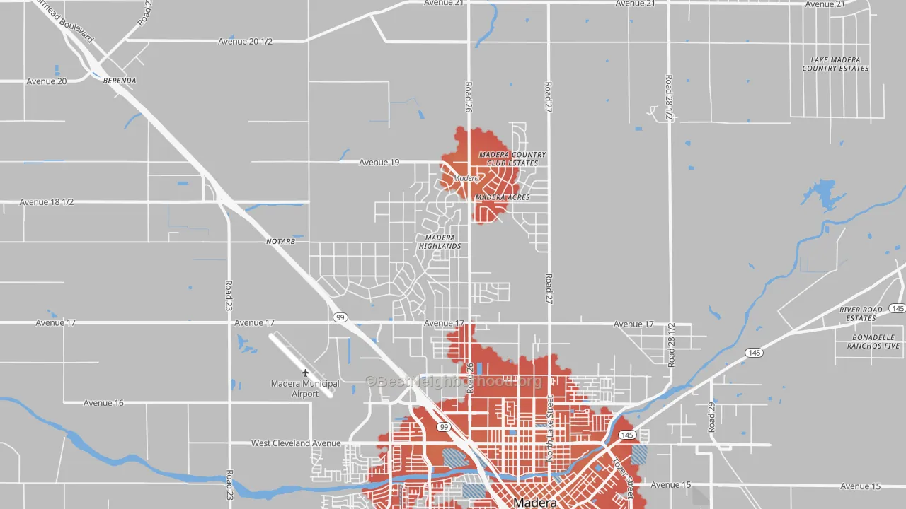 Transit Grade map of Madera Acres, CA