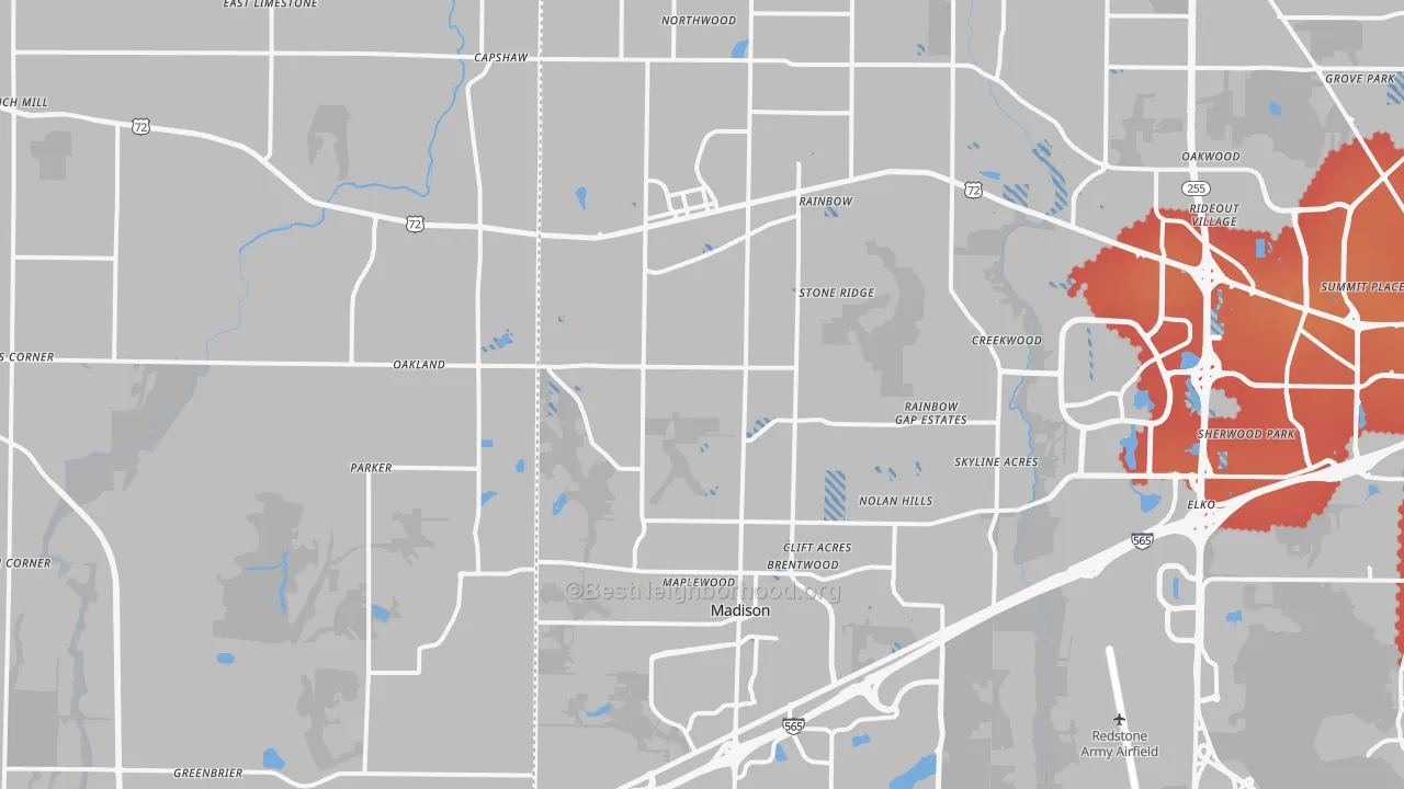 Transit Grade map of Madison, AL