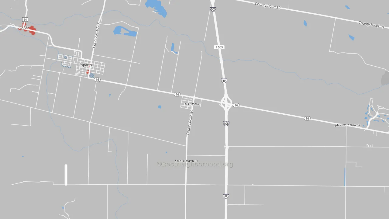Transit Grade map of Madison, CA