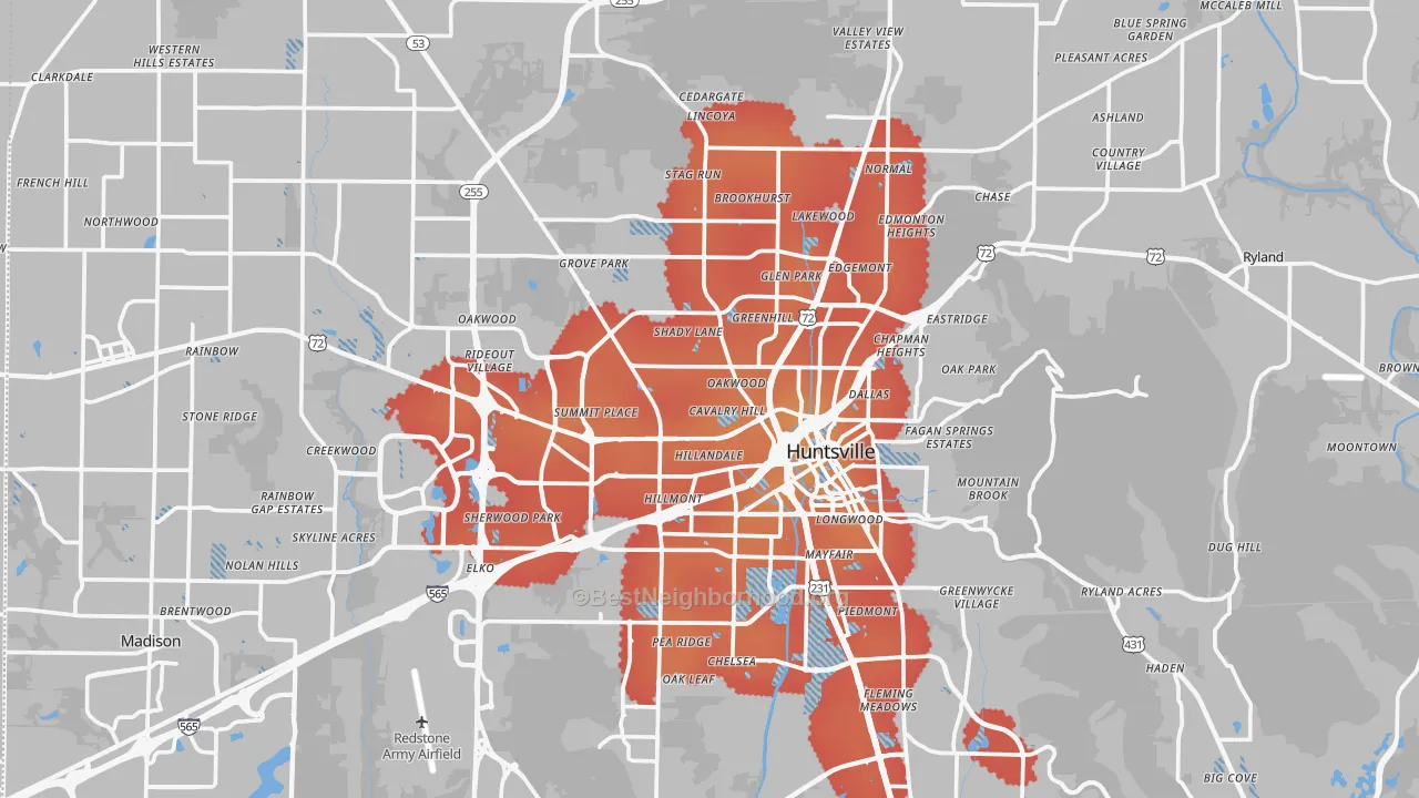 Transit Grade map of Madison County, AL