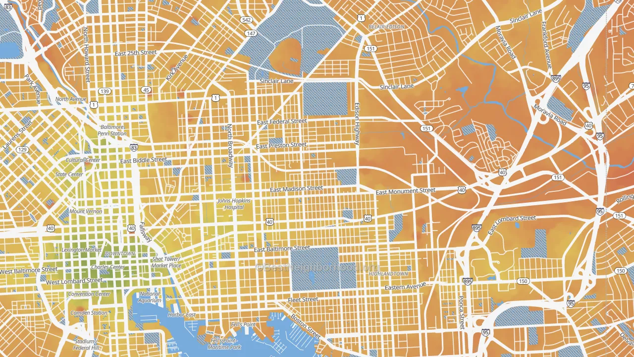 Transit Grade map of Madison-Eastend, Baltimore, MD
