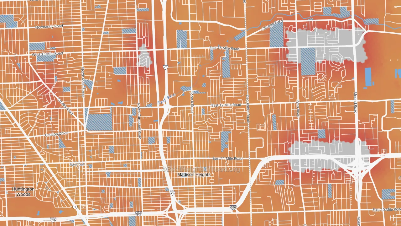 Transit Grade map of Madison Heights, MI