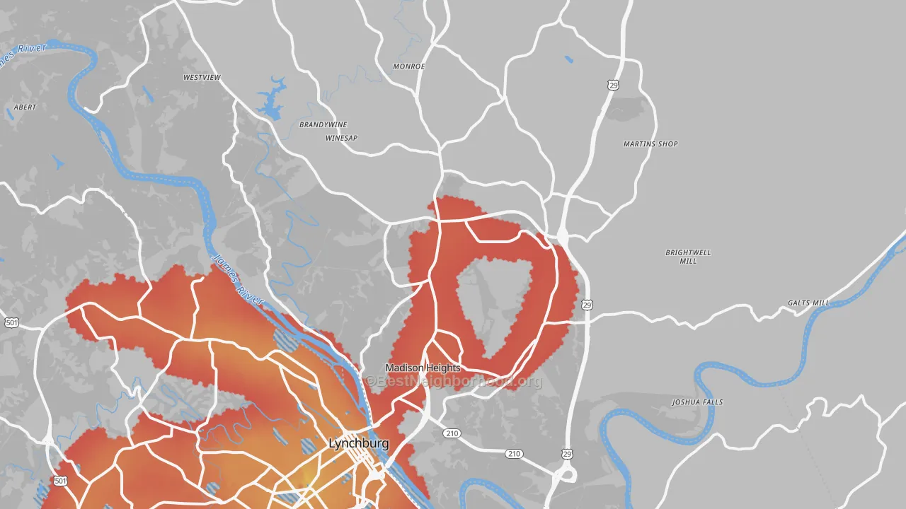 Transit Grade map of Madison Heights, VA