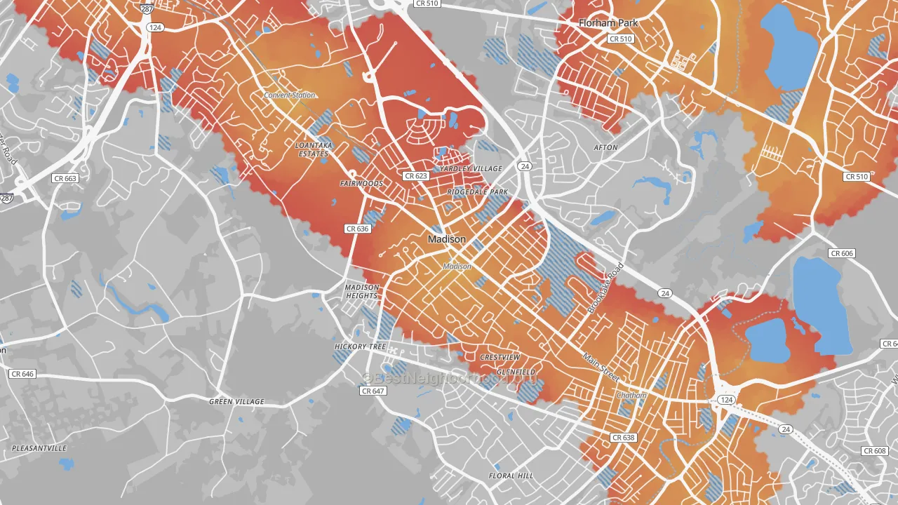 Transit Grade map of Madison, NJ