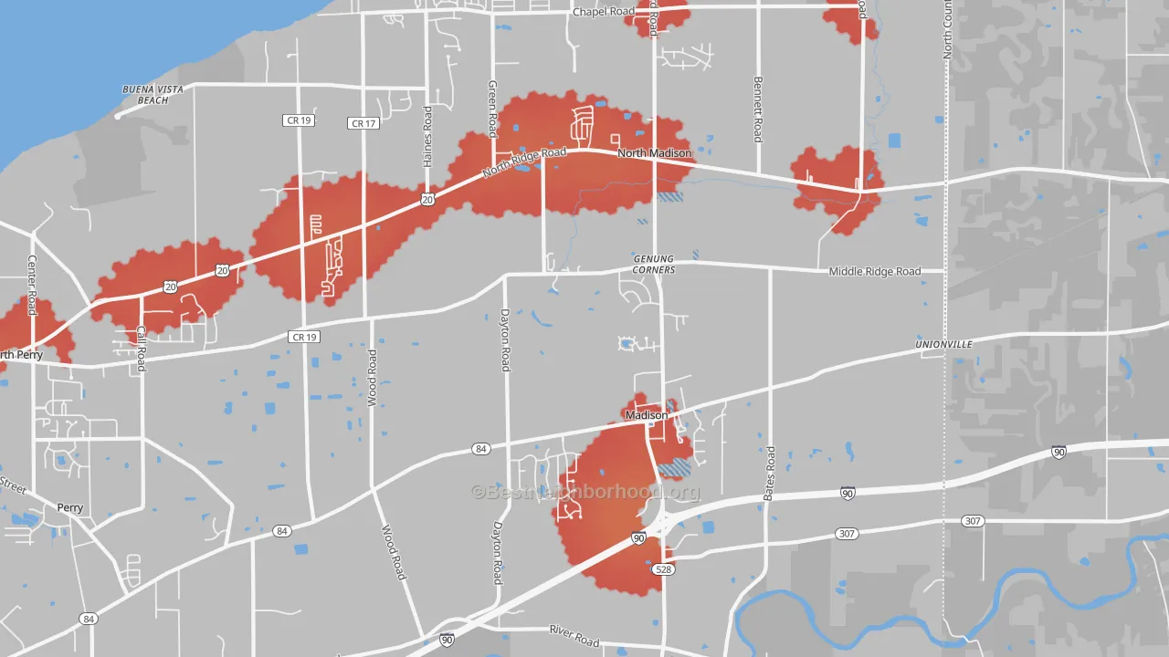 Transit Grade map of Madison, OH