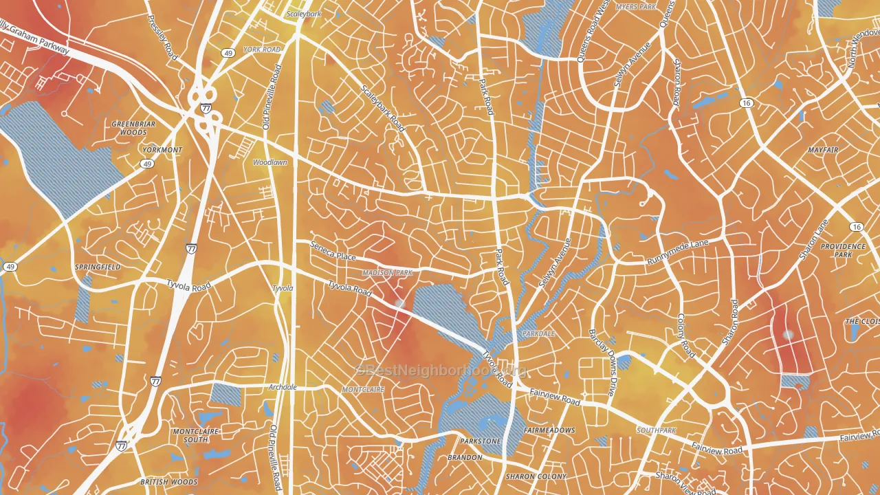 Transit Grade map of Madison Park, Charlotte, NC