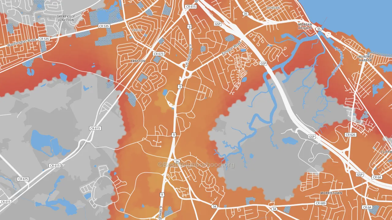 Transit Grade map of Madison Park, NJ
