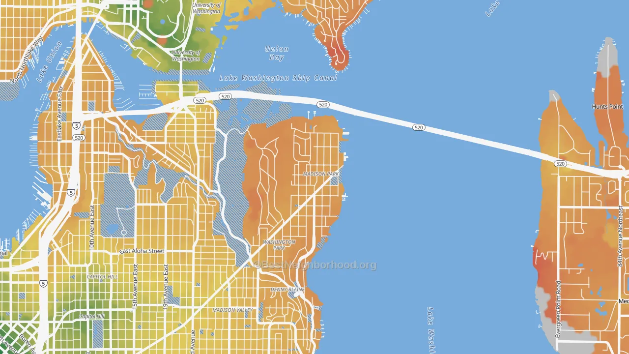 Transit Grade map of Madison Park, Seattle, WA
