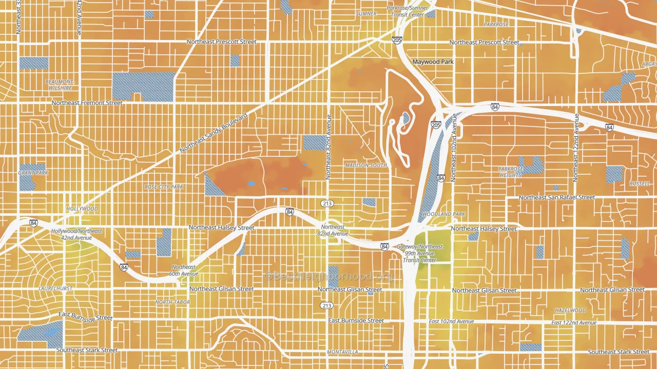 Transit Grade map of Madison South, Portland, OR
