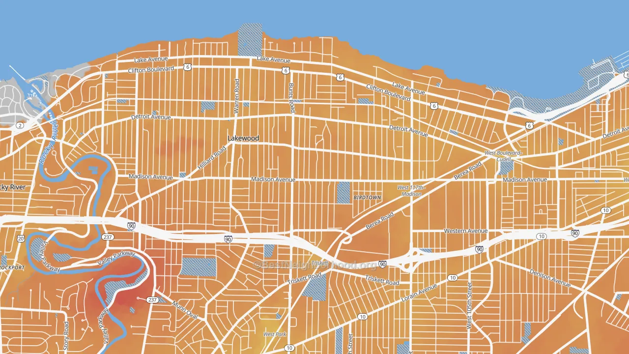 Transit Grade map of Madison Village, Lakewood, OH