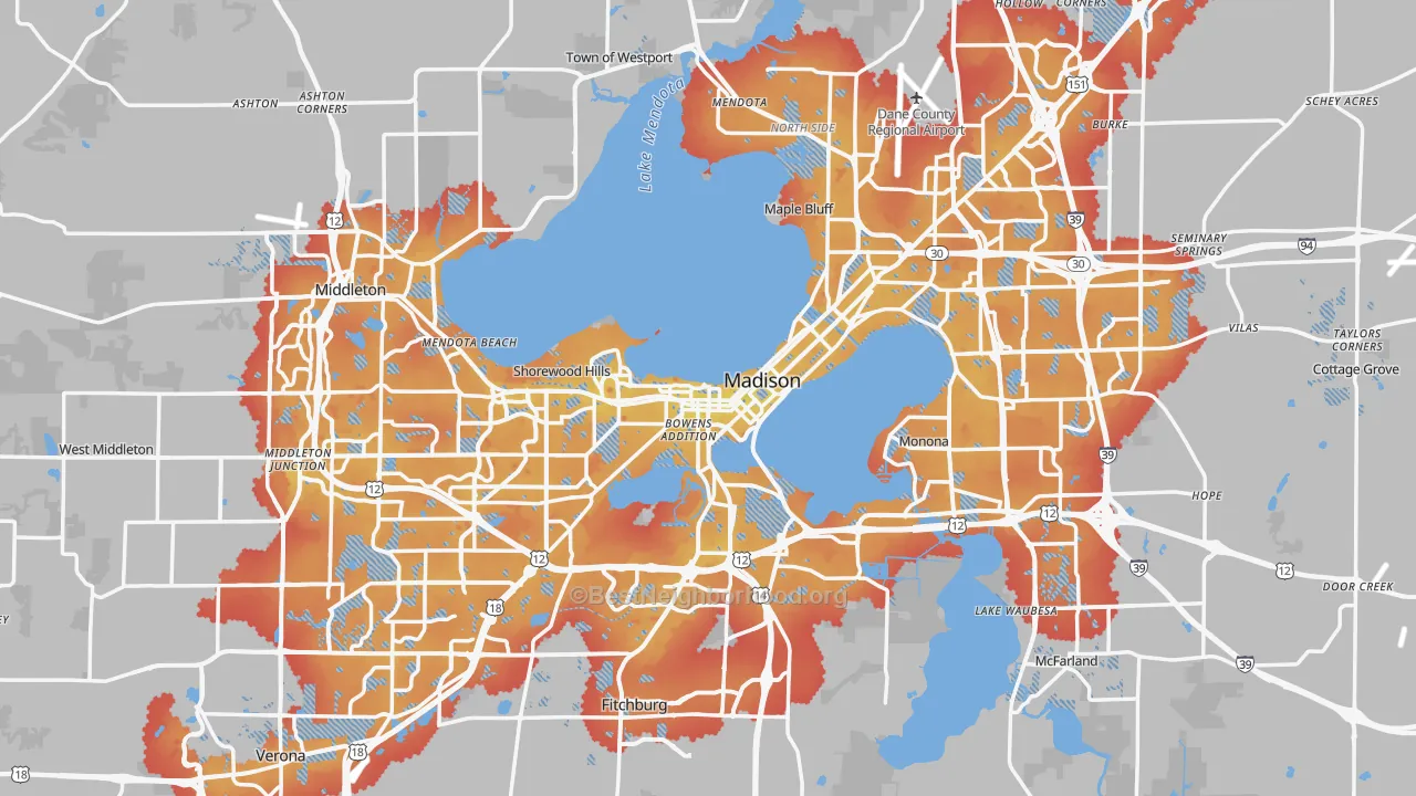Transit Grade map of Madison, WI