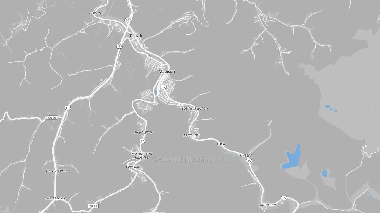 Transit Grade map of Madison, WV