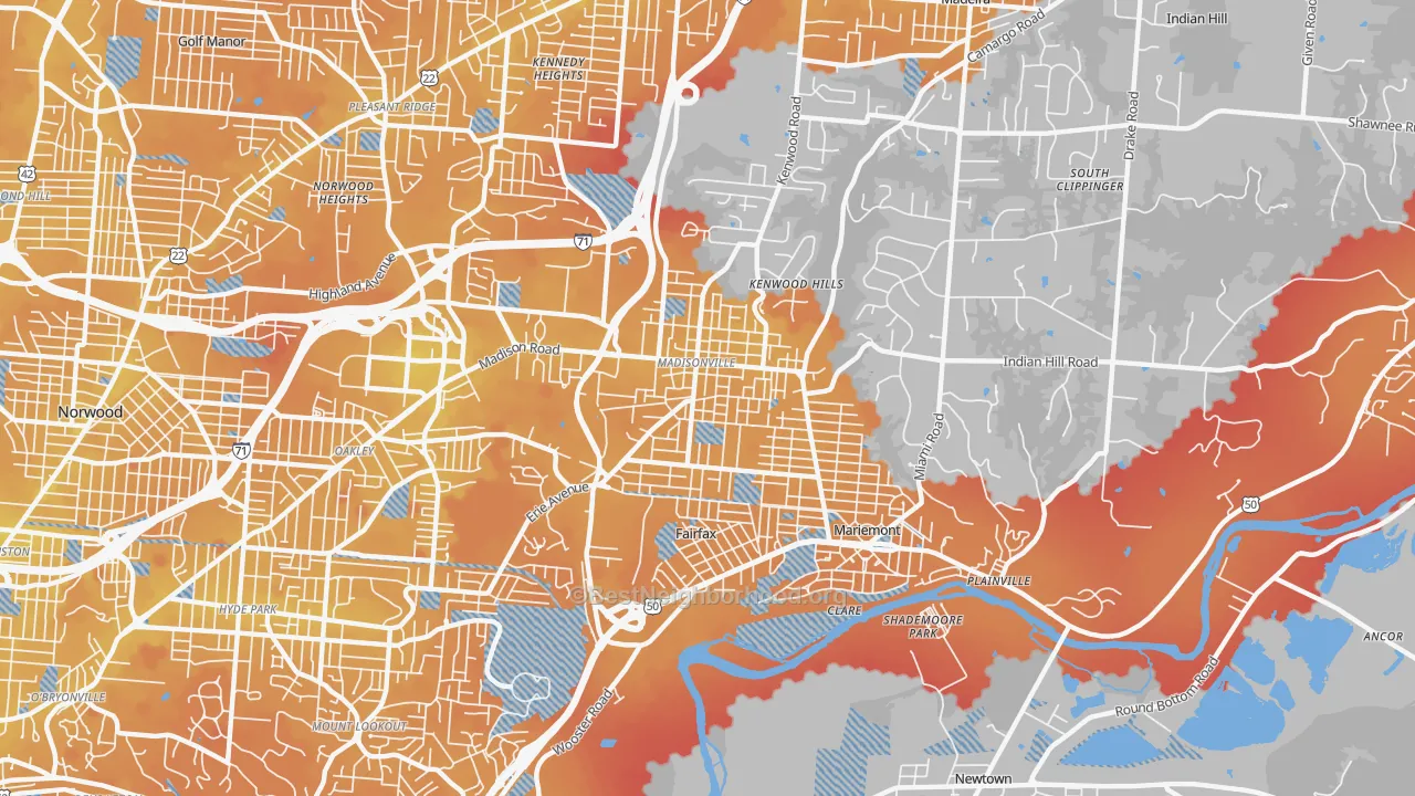 Transit Grade map of Madisonville, Cincinnati, OH