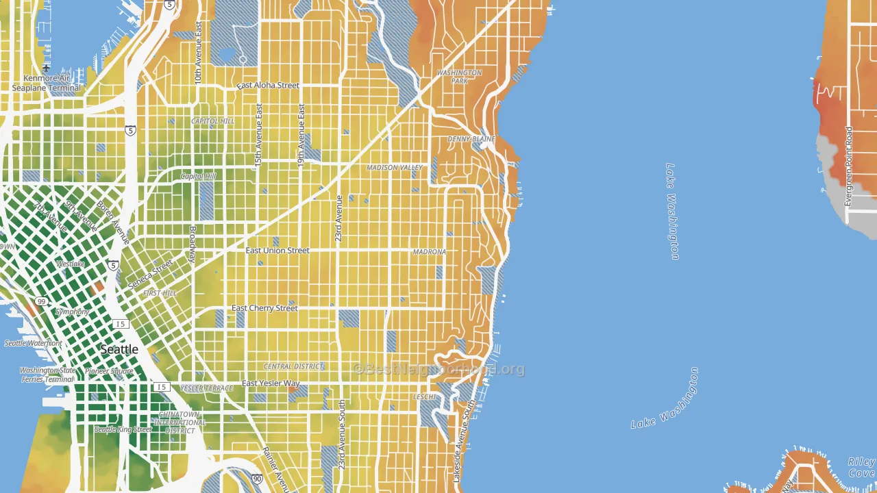 Transit Grade map of Madrona, Seattle, WA