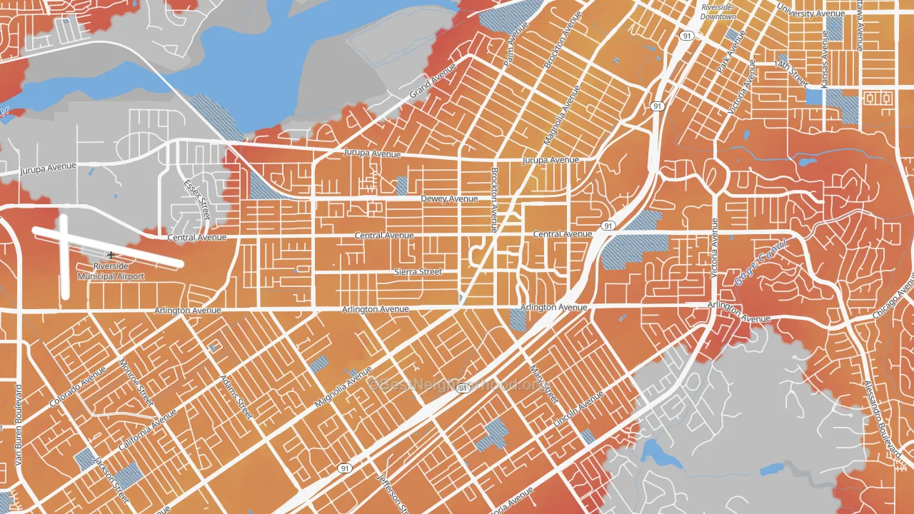 Transit Grade map of Magnolia Center, Riverside, CA