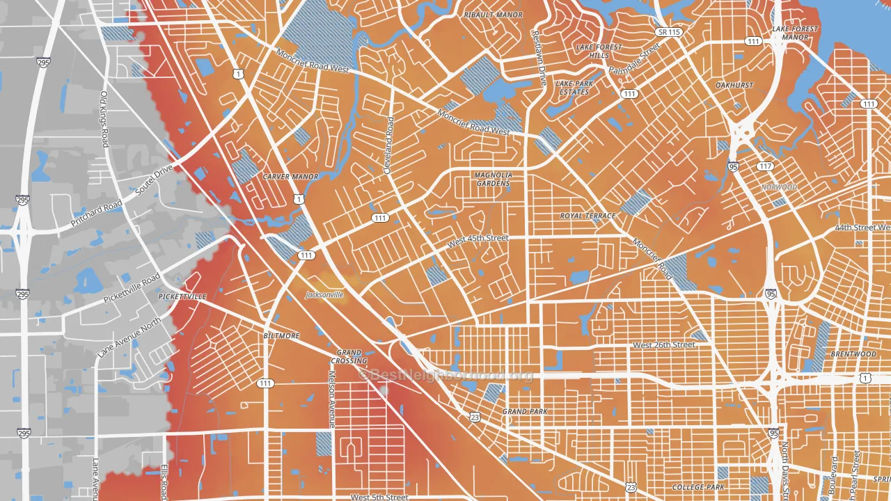 Transit Grade map of Magnolia Gardens, Jacksonville, FL
