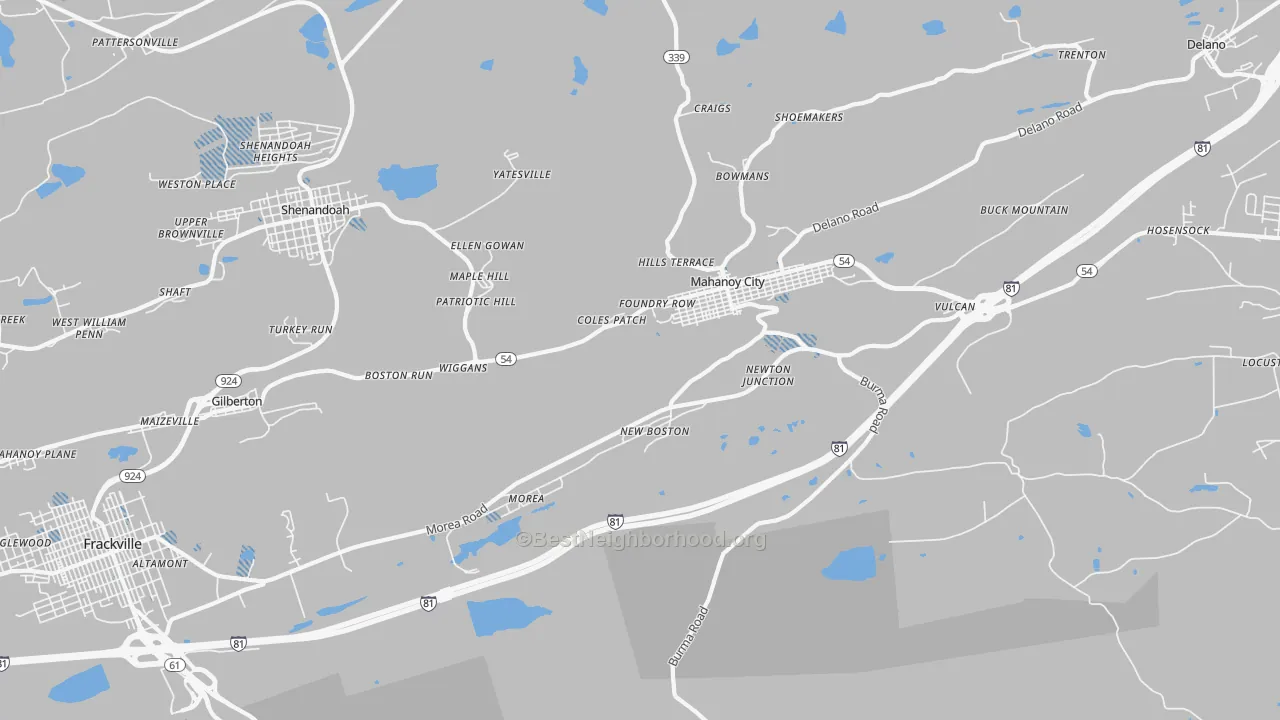 Transit Grade map of Mahanoy City, PA