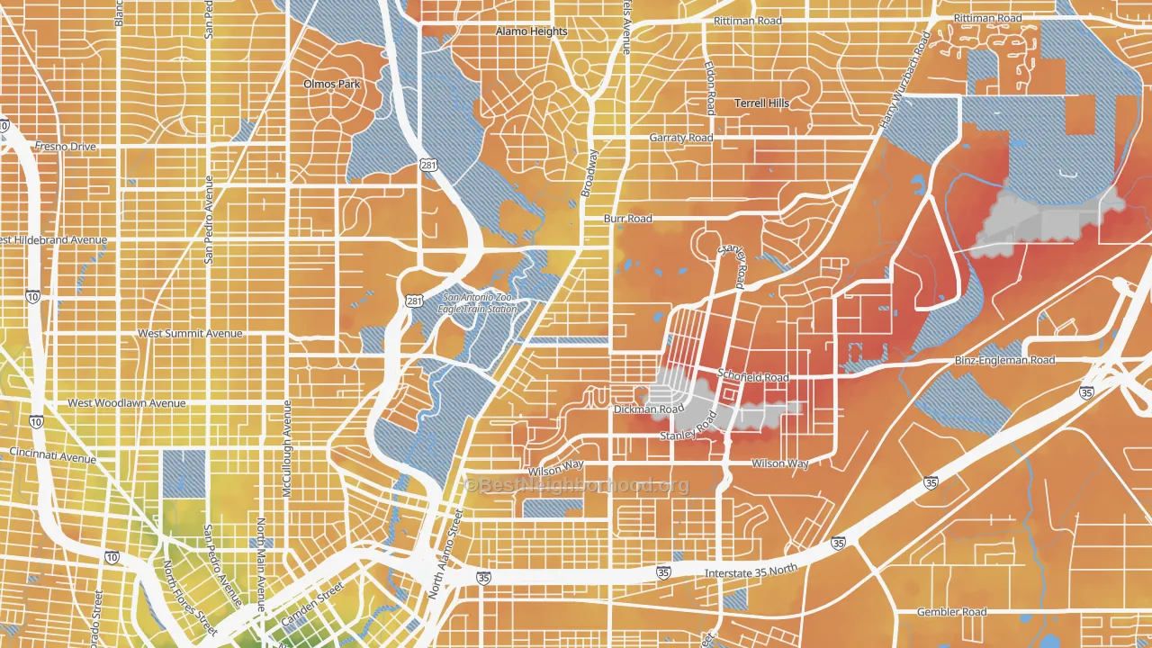 Transit Grade map of Mahncke Park, San Antonio, TX