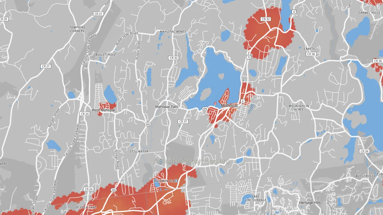Transit Grade map of Mahopac, NY