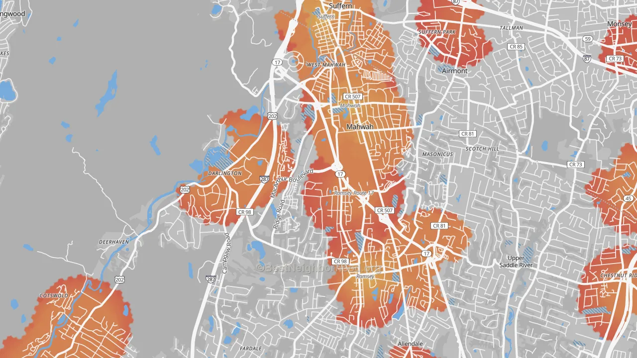 Transit Grade map of Mahwah, NJ