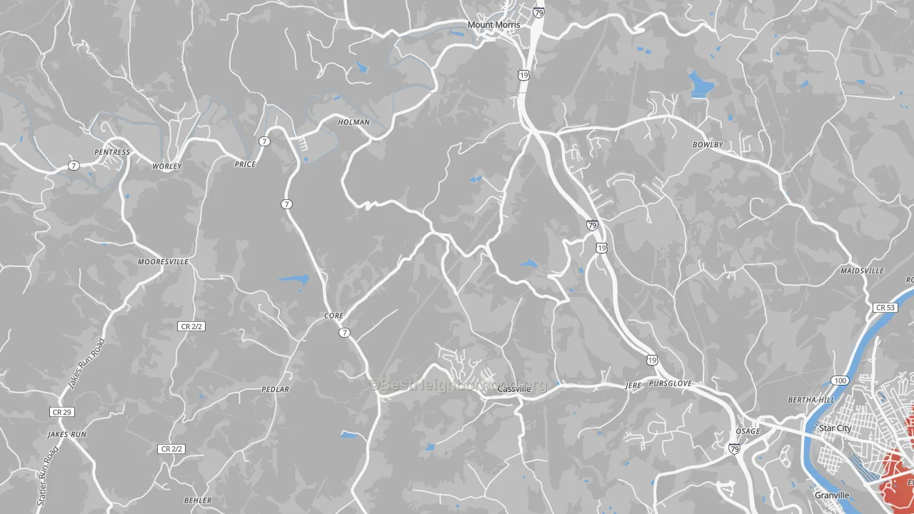Transit Grade map of Maidsville, WV