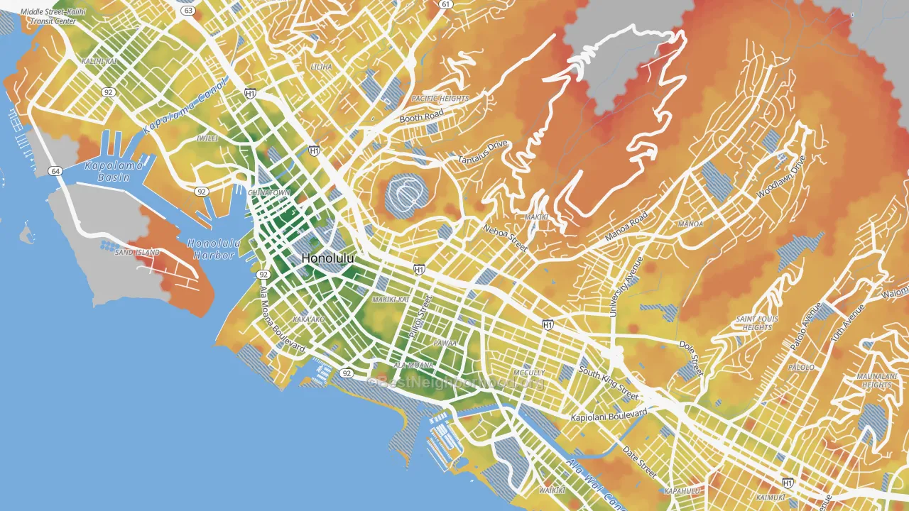 Transit Grade map of Makiki, Honolulu, HI