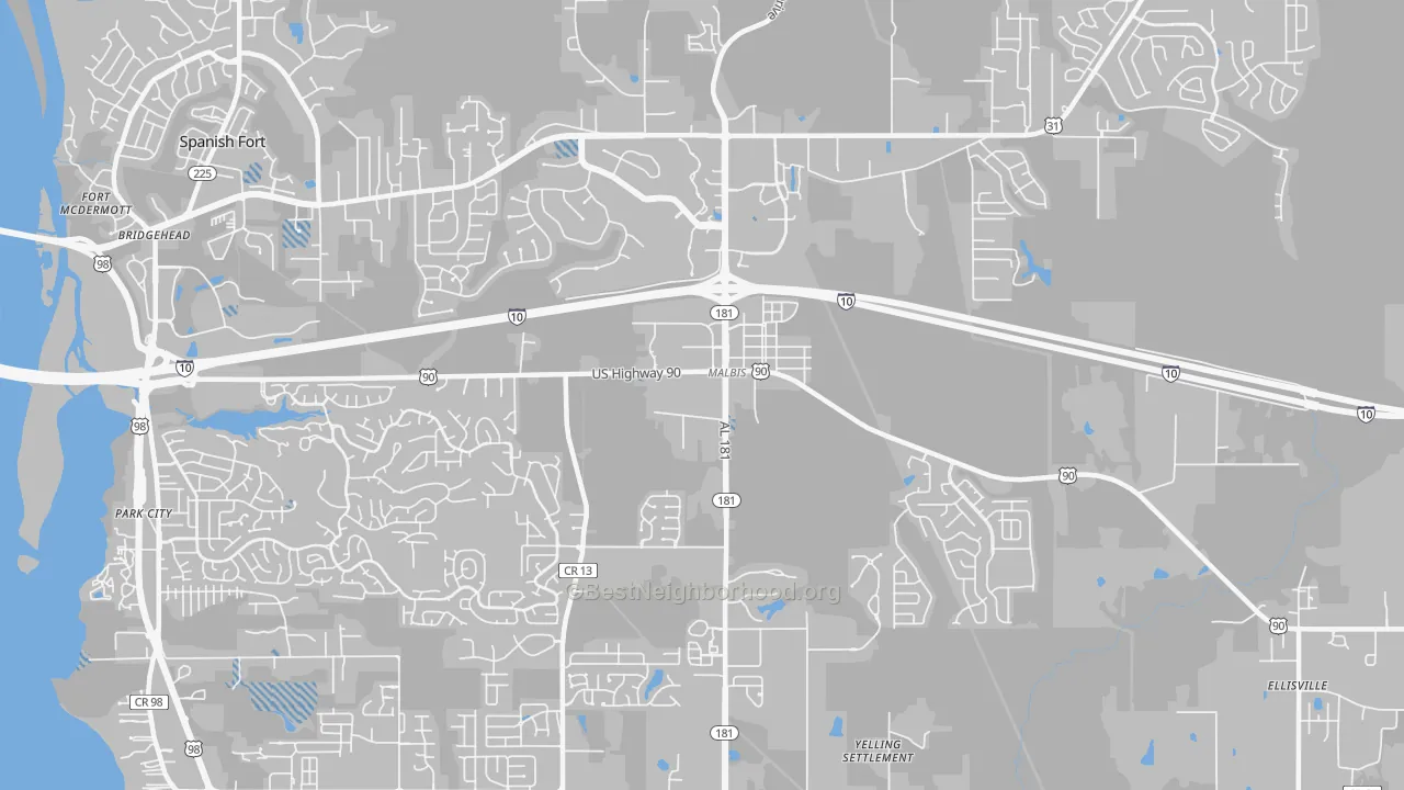 Transit Grade map of Malbis, AL