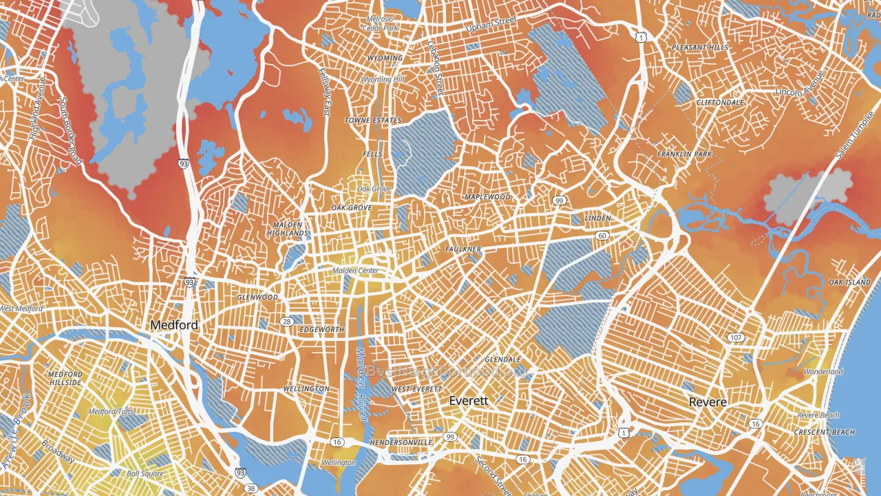 Transit Grade map of Malden, MA