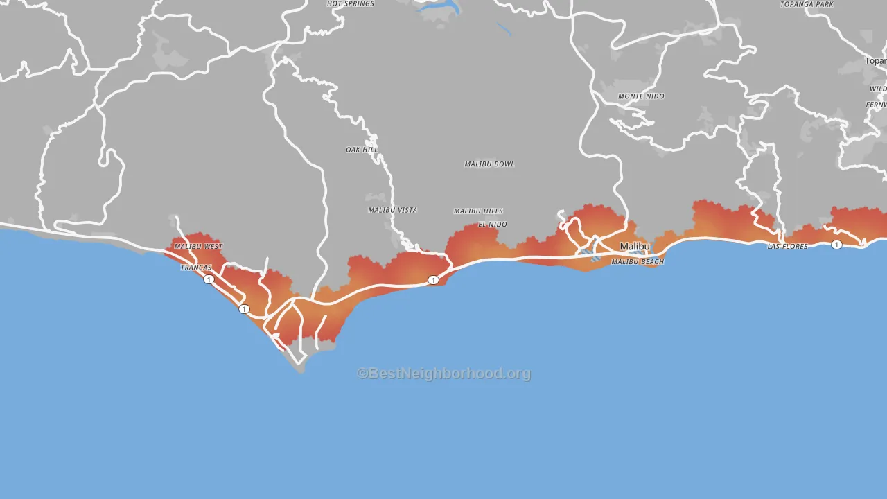 Transit Grade map of Malibu, CA