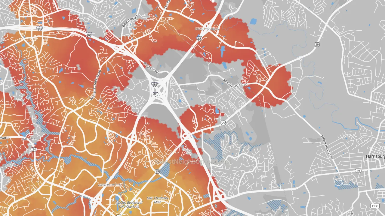 Transit Grade map of Mallard Creek-Withrow Downs, Charlotte, NC