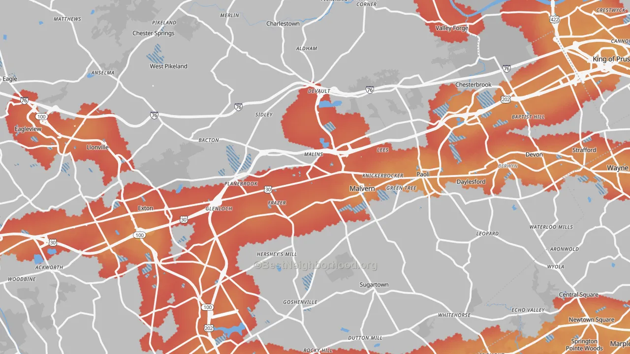 Transit Grade map of Malvern, PA